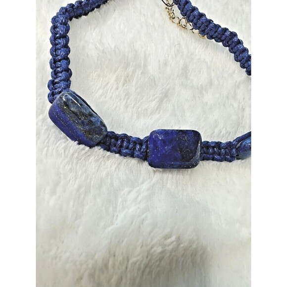 NEW Free People Sweet Carolina Choker Necklace Blue Lapis Bohemian Macrame 70s - Picture 2 of 4